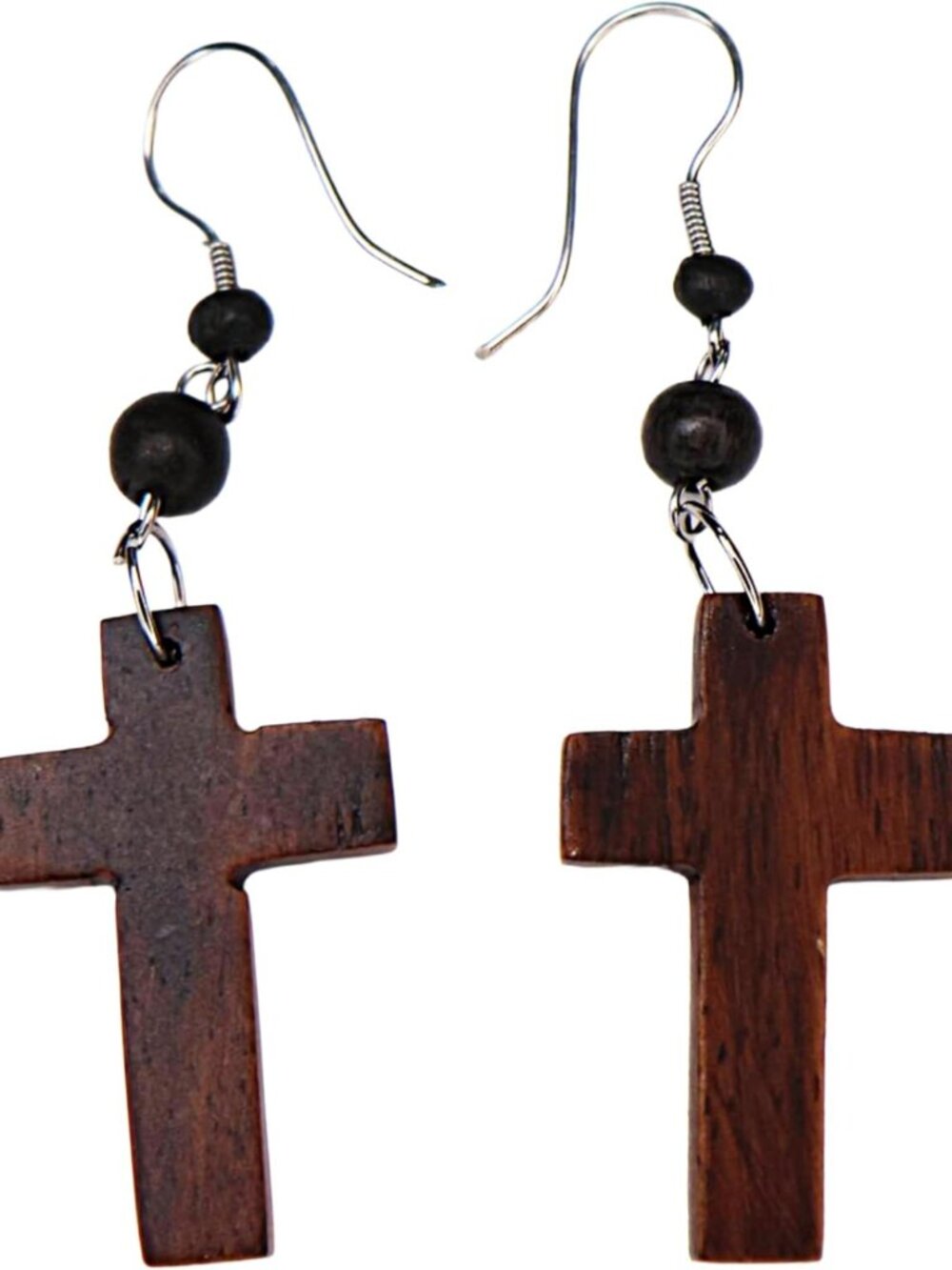 Stylish Dangle Cross Earrings for Women & Men - Organic Wood Dangly Design